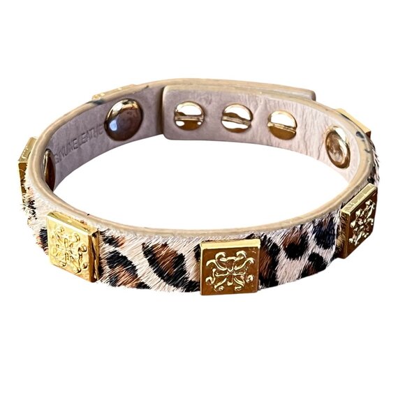 Rustic Cuff Calfhair Animal Print  Wrap Leather Logo Bracelet - Picture 1 of 3